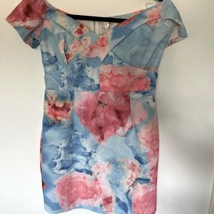 Floral Off Shoulder Sweetheart Neck Mini Dress